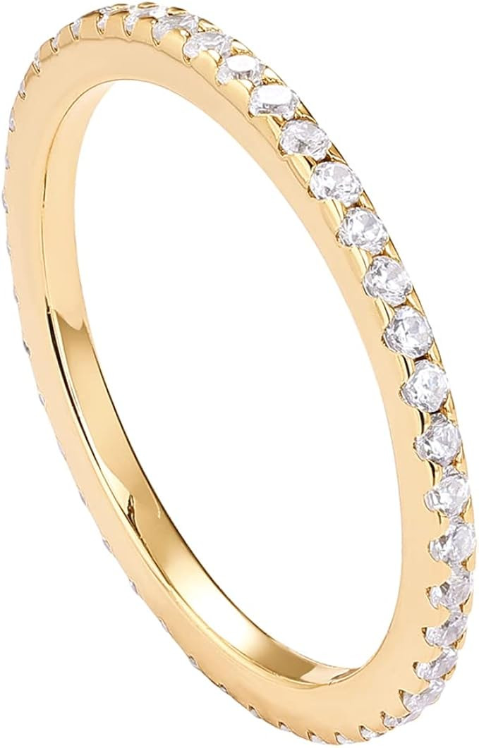 PAVOI 14K Gold Plated Sterling Silver CZ Simulated Diamond Stackable Ring Eternity Bands for Wome... | Amazon (US)