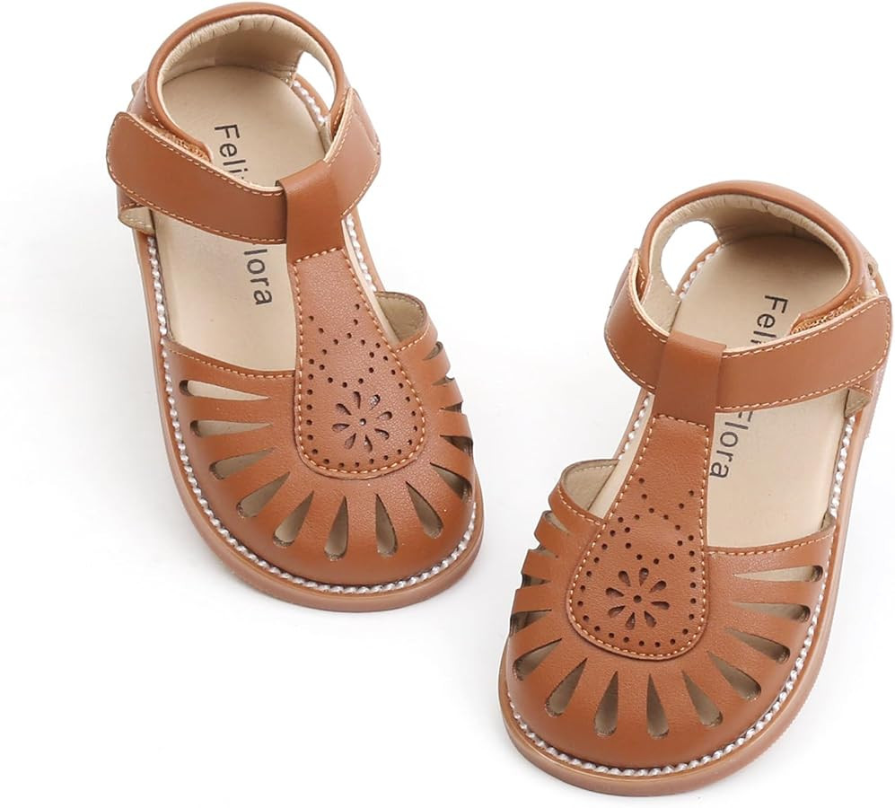 Felix & Flora Toddler Girls Sandals Soft Rubber Princess Flat Shoes Summer Flower Girl Shoes | Amazon (US)