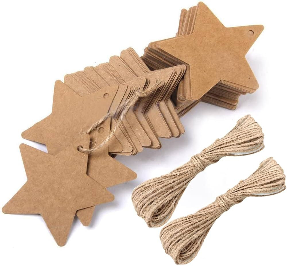 Christmas Star Gift Tags with String Kraft Paper Blank Gift Wrap Tags 100 Pcs Wedding Crafts Tags... | Amazon (US)