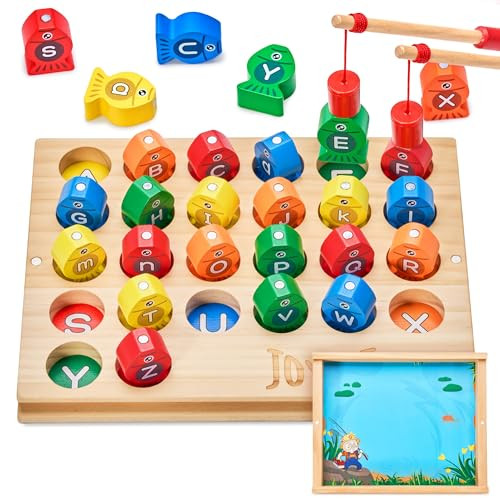 JoyCat Wooden Magnetic Fishing Game for Toddlers, Alphabet Educational Color Sorting Games Puzzle, Fine Motor Skills Toy with Letters, Preschool Learning ABC Toys Easter Gift for Kids 3 4 5 Years Old | Amazon (US)