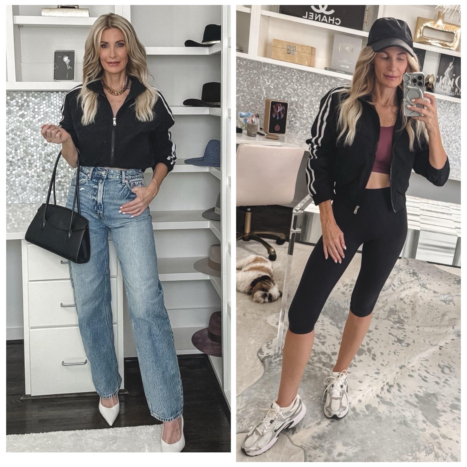 If I was your stylist, I’d tell you to buy this under-$100 track jacket ASAP. 🤍 I’m going to show you two ways to style it!

Look #1: Pair it with these fabulous high-waisted soft barrel jeans for an elevated, off-duty look. These are my current favorite jeans because the fit is absolutely incredible. I get stopped every time I wear them, and someone always asks where they’re from!

Look #2: Throw it on with leggings for yoga, a workout, running errands, or travel. It’s one of those pieces that effortlessly transitions from casual to chic, making it a true wardrobe staple.

✨ Sizing: Everything runs true to size. I’m wearing an XS in the jacket, a 24 in the jeans, and an XS in the leggings. And bonus—the leggings are part of the Nordstrom Anniversary Sale, so now is the perfect time to grab them.

This is one of those versatile pieces you’ll wear on repeat, season after season.

#LTKdayinmylife #LTKootd #LTKOver40