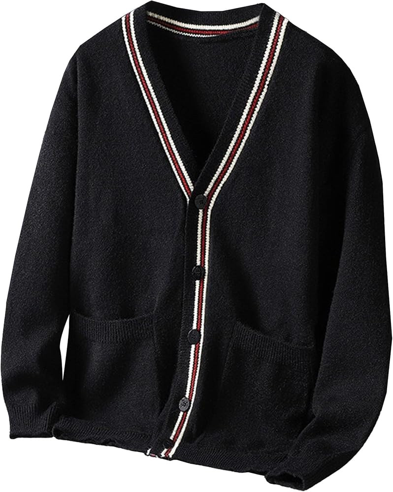Men's Cotton Cardigan Sweater V-Neck Stripe Loose Sweater Top Long-Sleeve V Neck Buttons Cardigan... | Amazon (US)