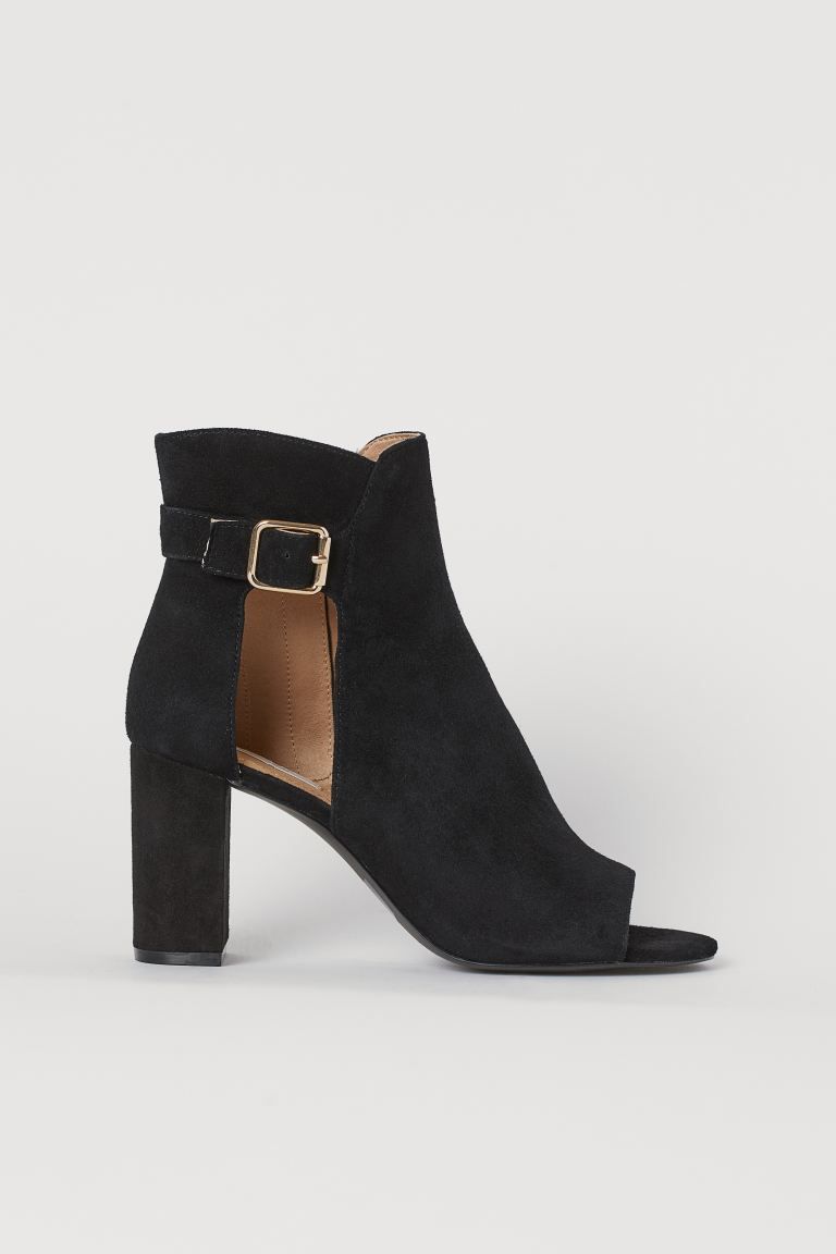 Ankle boots in suede with open toes, adjustable tab with metal buckle, and covered block heels. L... | H&M (US + CA)