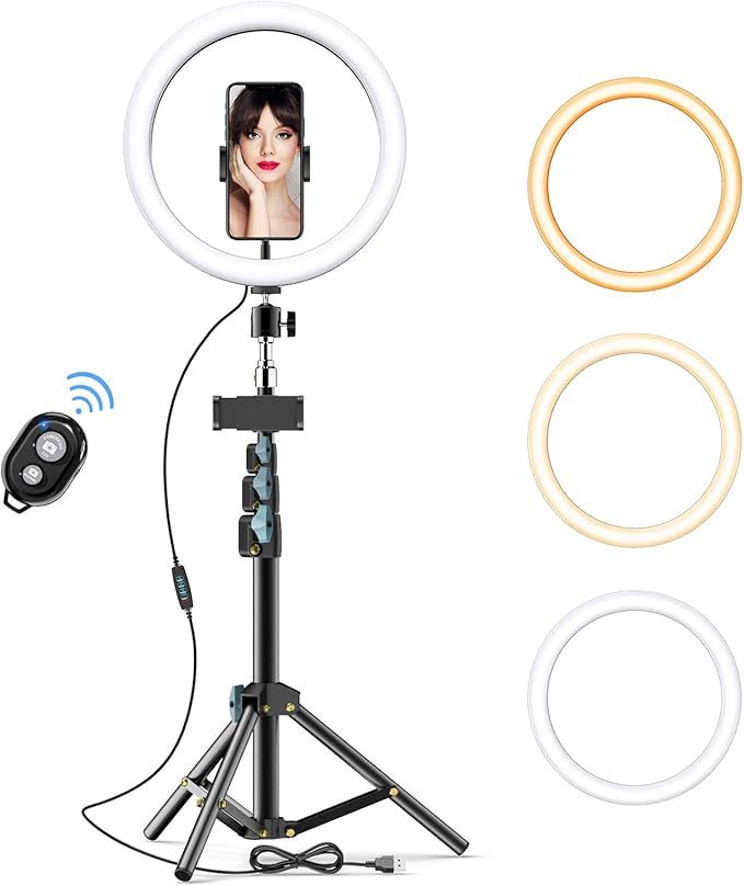 10” Selfie Ring Light with Tripod Stand & 2 Phone Holders & Bluetooth Remote, GPEESTRAC LED Bea... | Amazon (US)