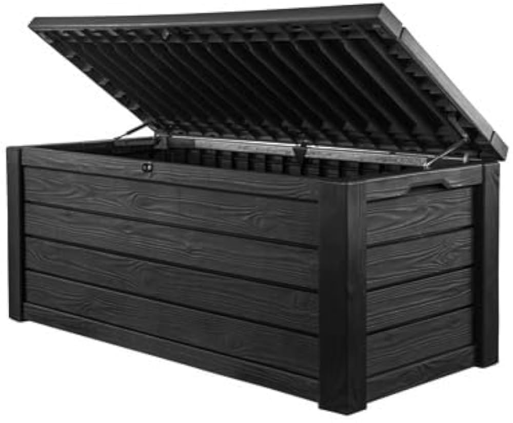 Keter Outdoor Storage Deck Box, 150 Gallon Resin Patio Bin & Bench, Solid, Dark Grey | Amazon (US)