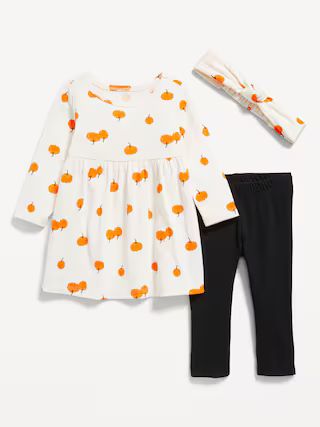 Printed Long-Sleeve Dress, Leggings, and Headband Set for Baby | Old Navy (US)