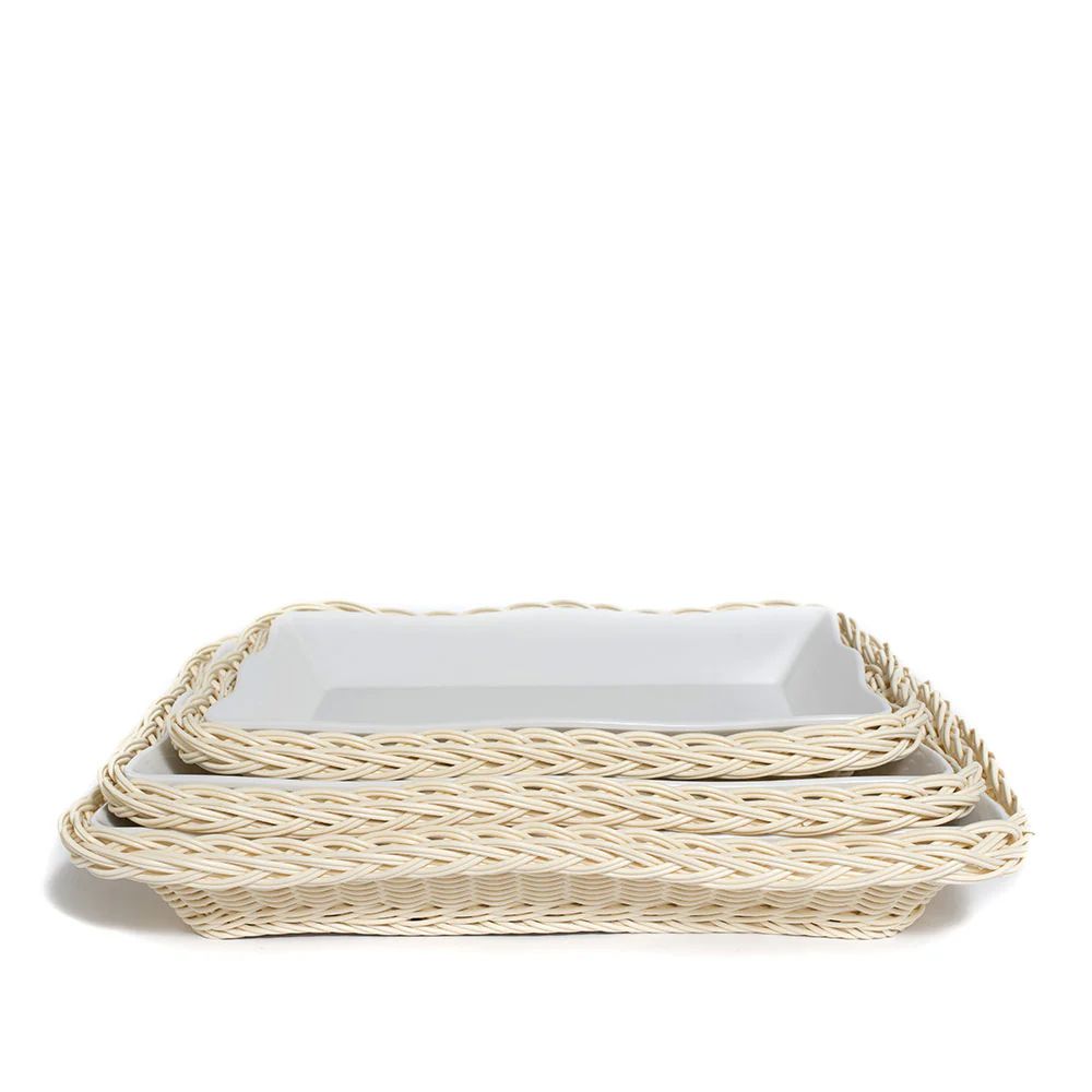 Scalloped Faux Rattan Serveware, Large Rectangle | Amanda Lindroth