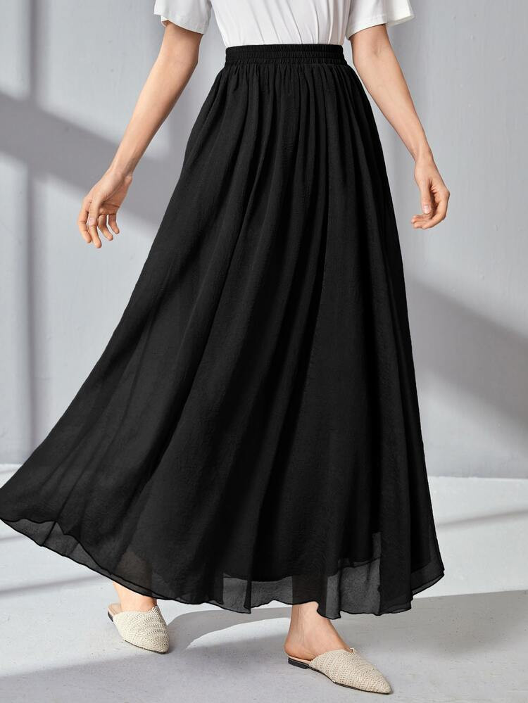 SHEIN Mulvari Elastic Waist Solid Flare Skirt | SHEIN