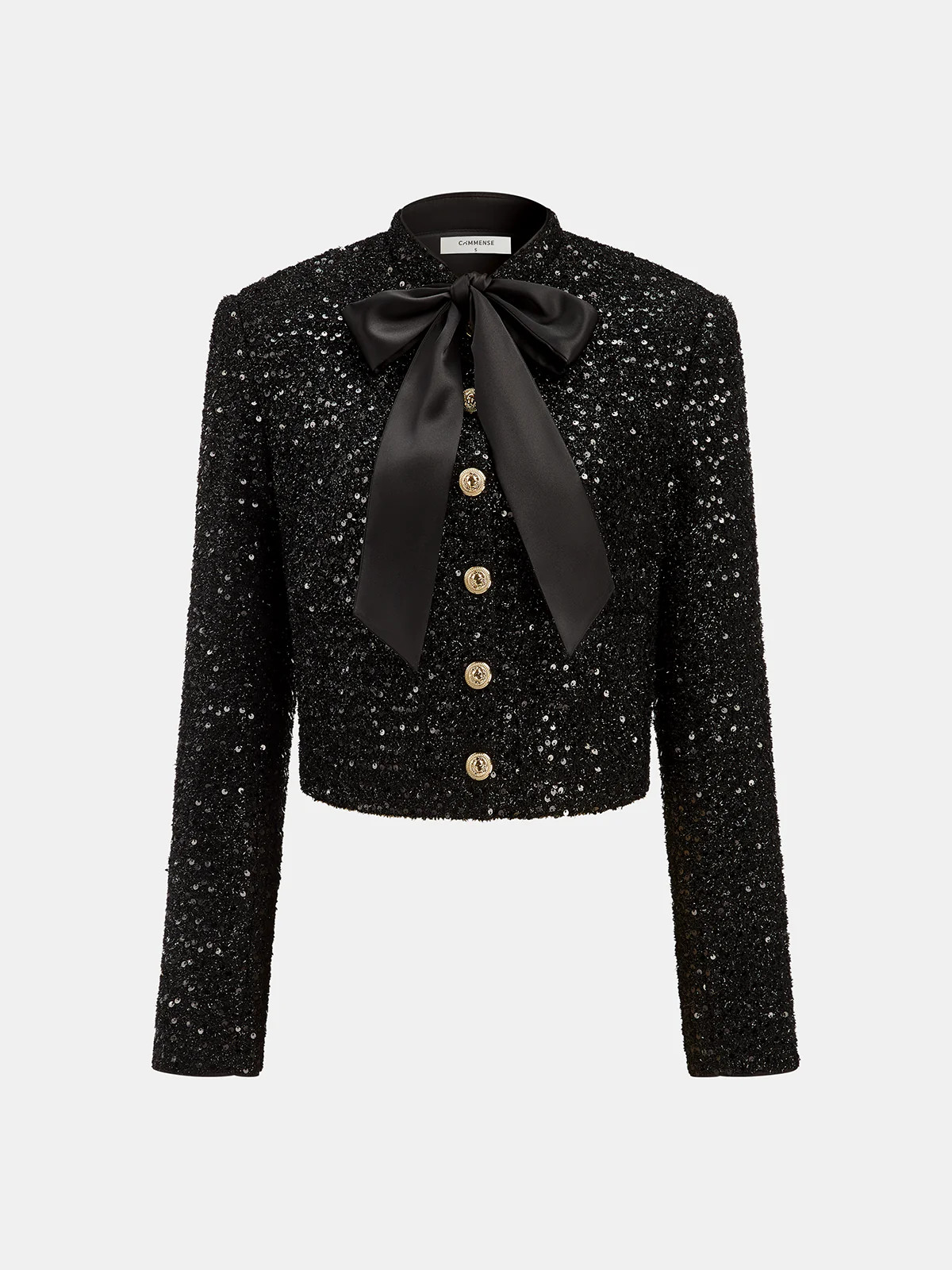 Bow Detail Sequined Tweed Cropped Jacket | Commense