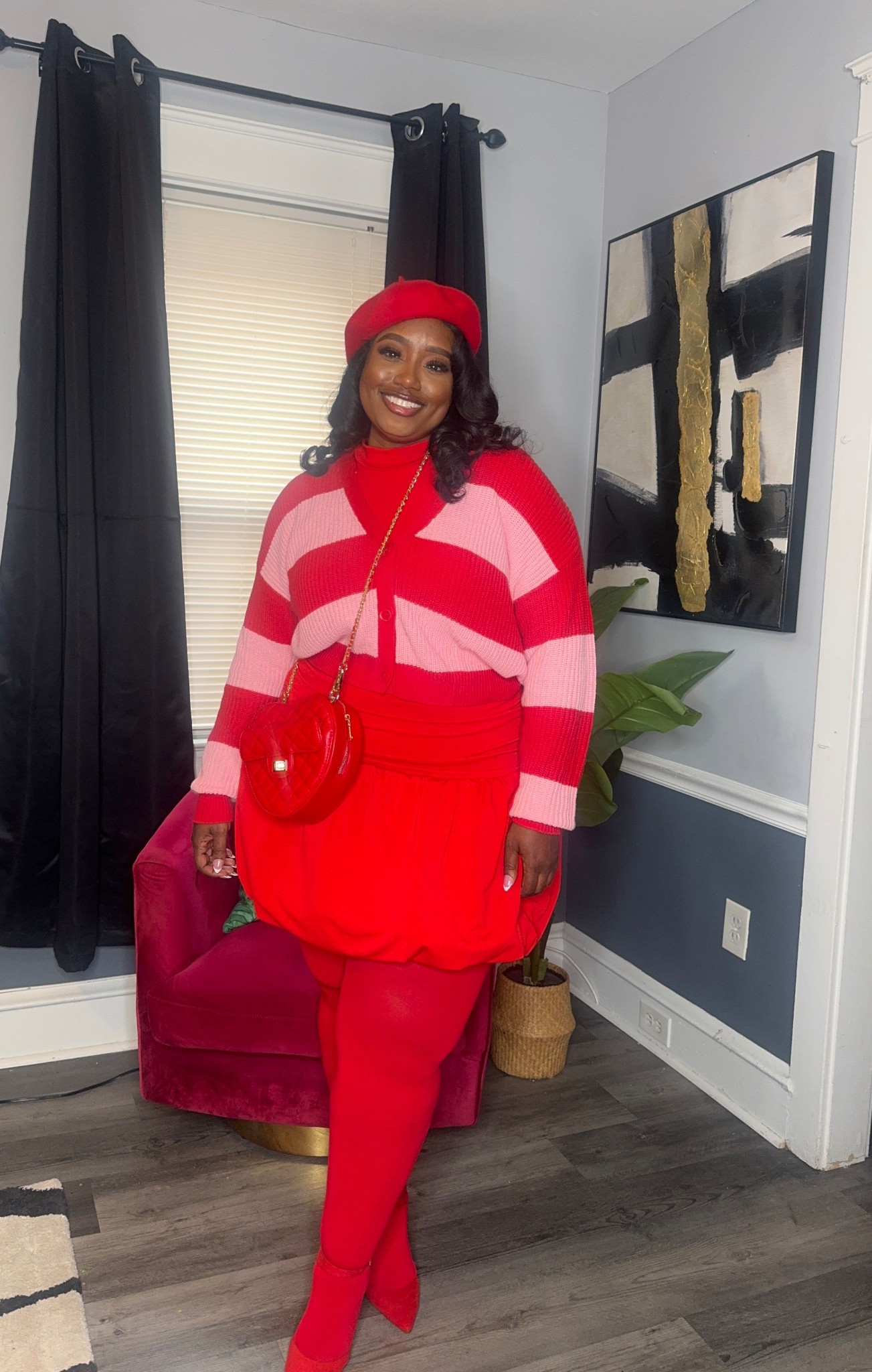 Fun Valentines Day Look
Wearing: XL in Pajamas
Sweater: XXL
Tights: 2X 
Linked similar bubble dresses and skirts
