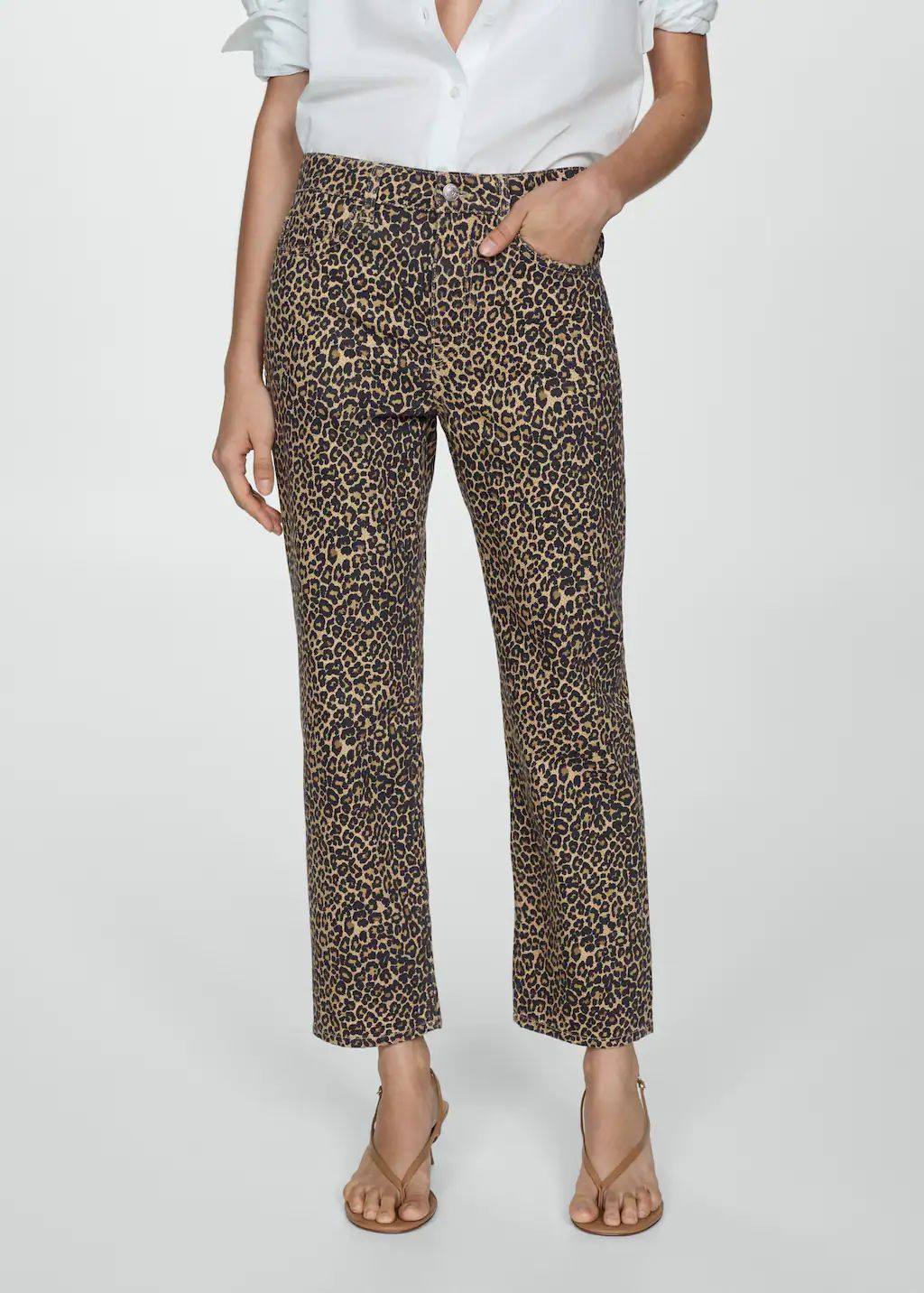 Leopard-print straight jeans - Woman | MANGO USA | MANGO (US)