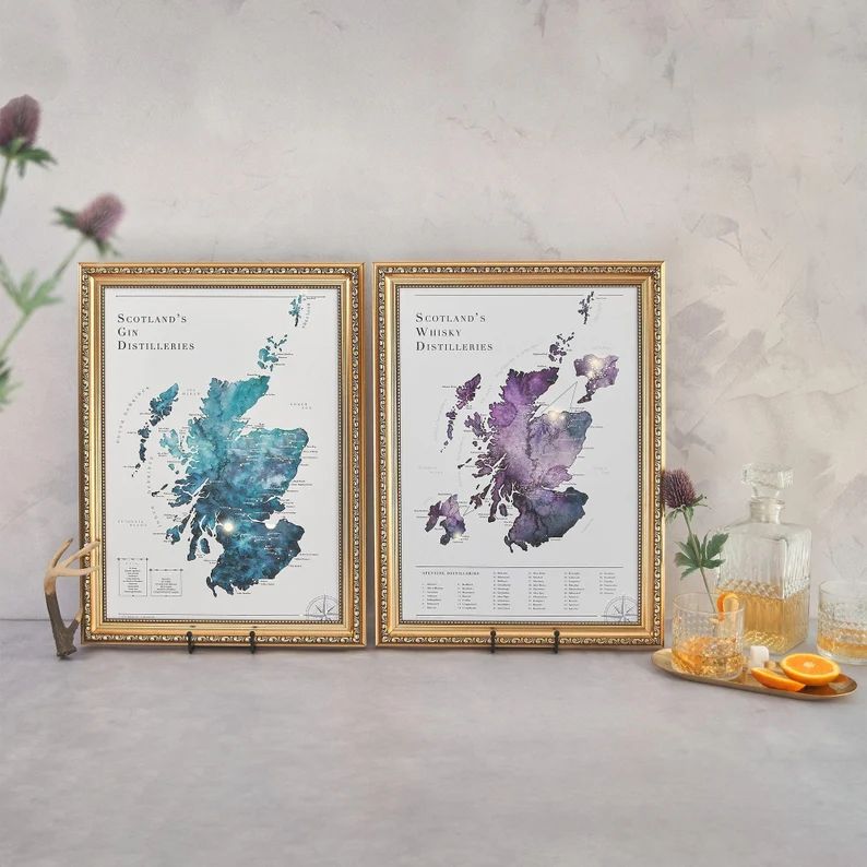 Golden Scotland Whisky Distillery Map | Scottish Souvenir | Watercolour Map Art Print | Gift for ... | Etsy (US)