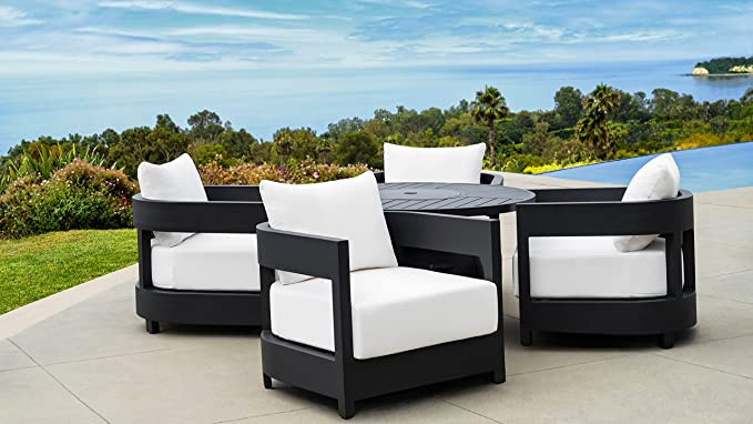 Abbyson Living Outdoor 5 Piece Fire Chat Set, White | Amazon (US)