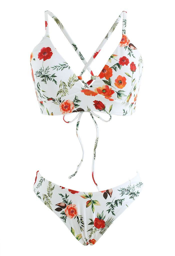 Sunshine Flower Print Lace-Up Bikini Set | Chicwish