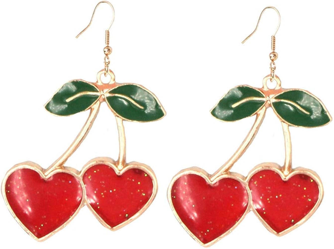 18K Gold Plated Pink Love Heart Cherry Charm Tassel Earrings Women Girls Sweety Fruit Dangle Earr... | Amazon (US)