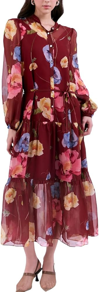 SIXDO Voile Floral Flared Maxi Dress for Women 2026, Feminine Sheer-Sleeve Dress for Garden Party... | Amazon (US)