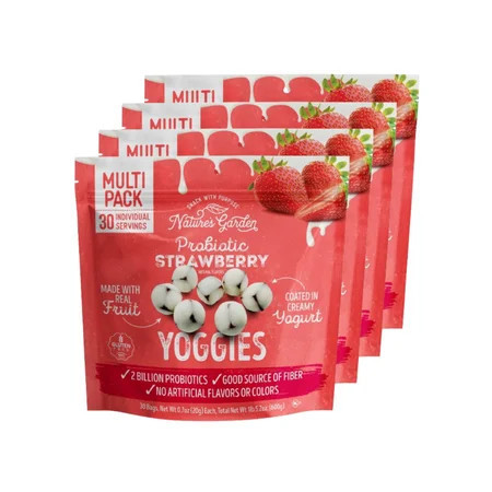 Nature’s Garden Probiotic Yoggies Strawberry, 21oz (0.7oz x 30) - Pack of 4 – Yogurt-Covered Real Fruit Bites – Gluten-Free, Non-GMO, High-Fiber Snacks for Adults & Kids | Walmart (US)