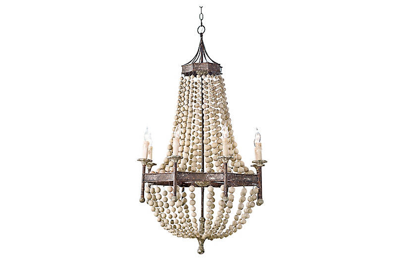 8-Light Scalloped Wood-Bead Chandelier | One Kings Lane