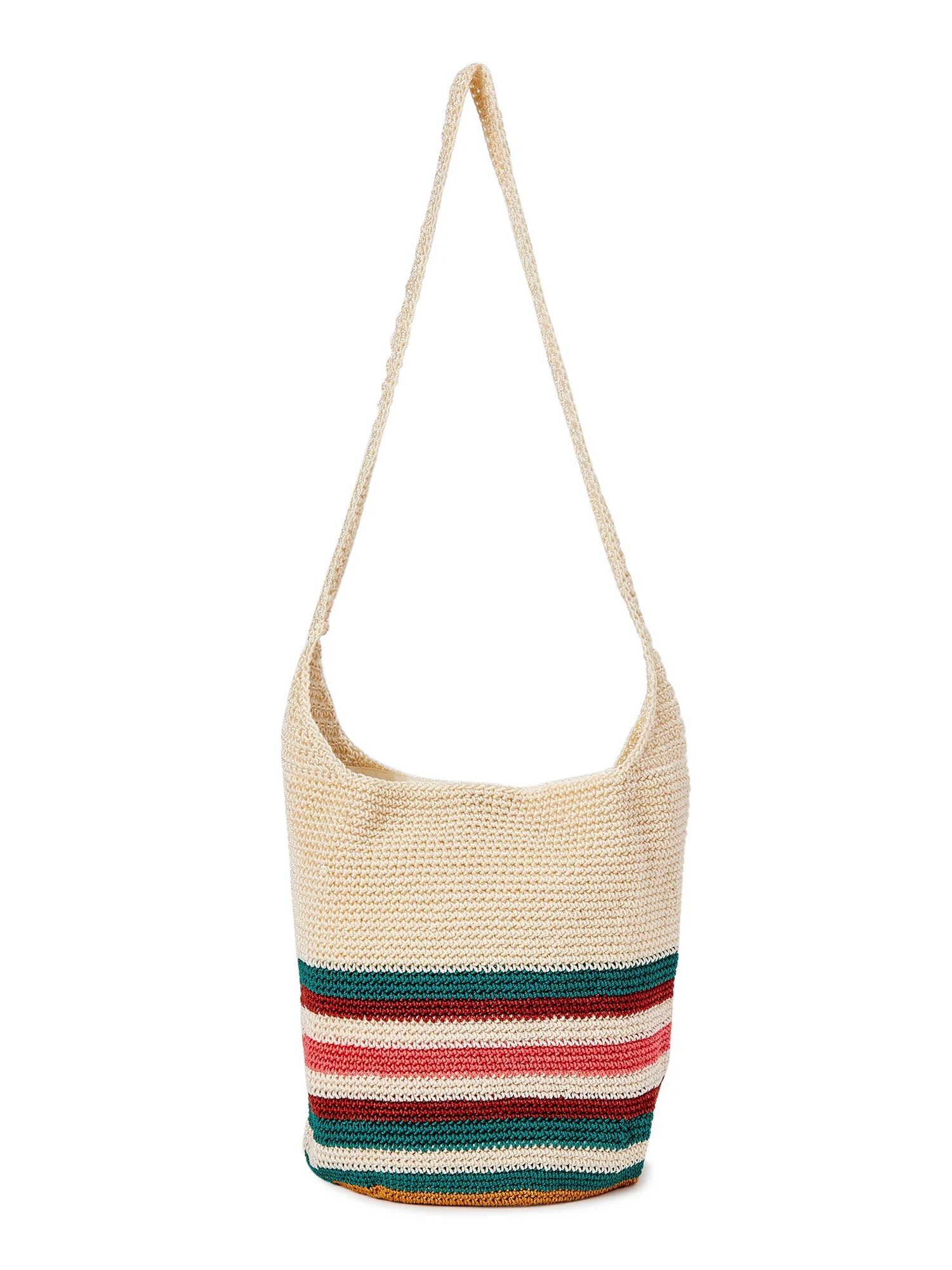 No Boundaries Women's Crochet Hobo Handbag Multi-Color Stripe | Walmart (US)