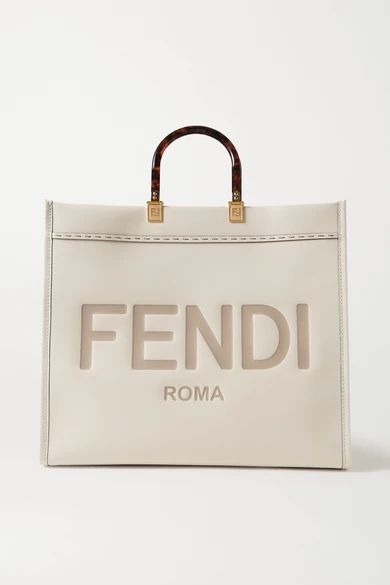 Fendi - Sunshine Shopper Logo-embossed Leather Tote - Cream | NET-A-PORTER (US)