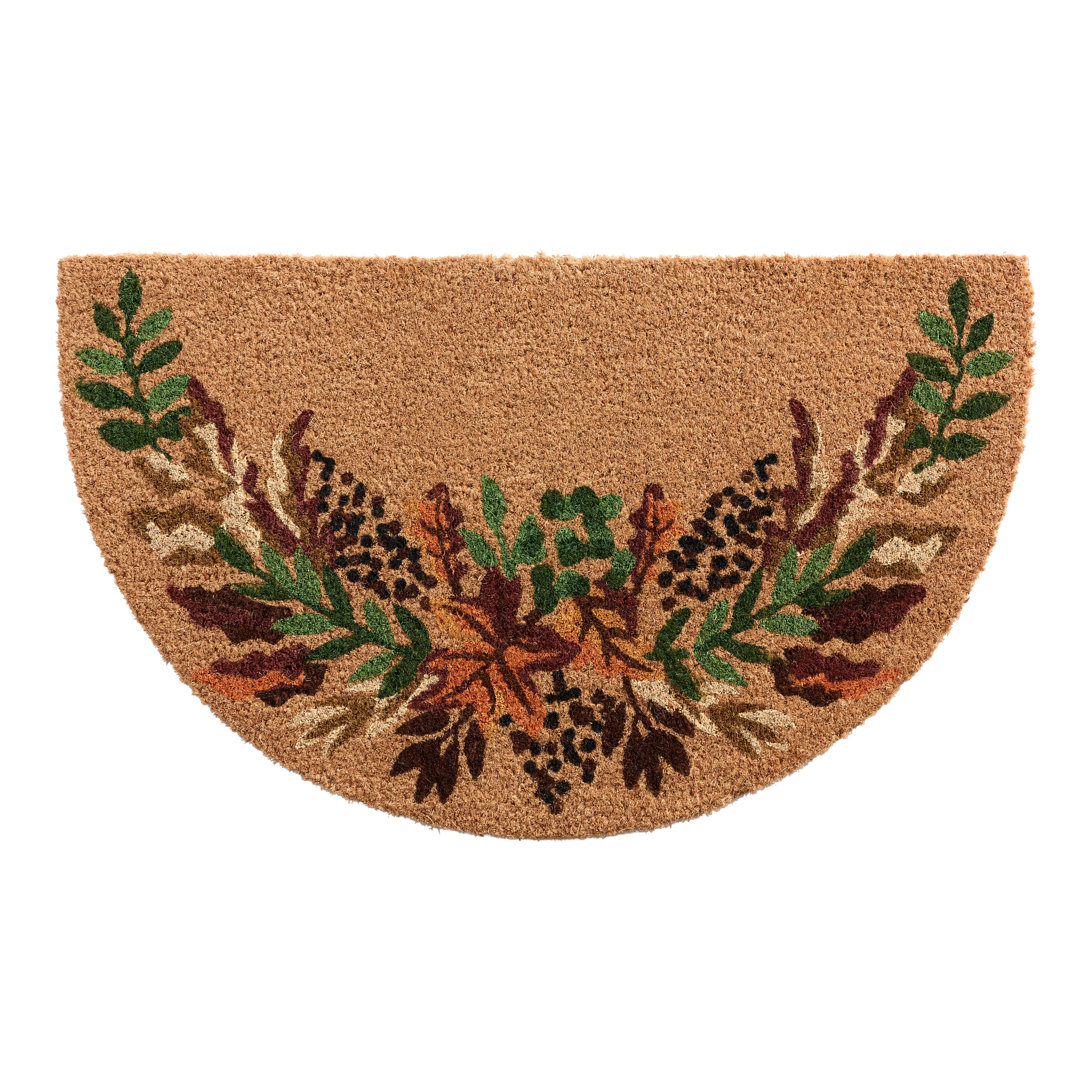 Half Round Autumn Colors Harvest Leaves Tufted Coir Doormat | World Market