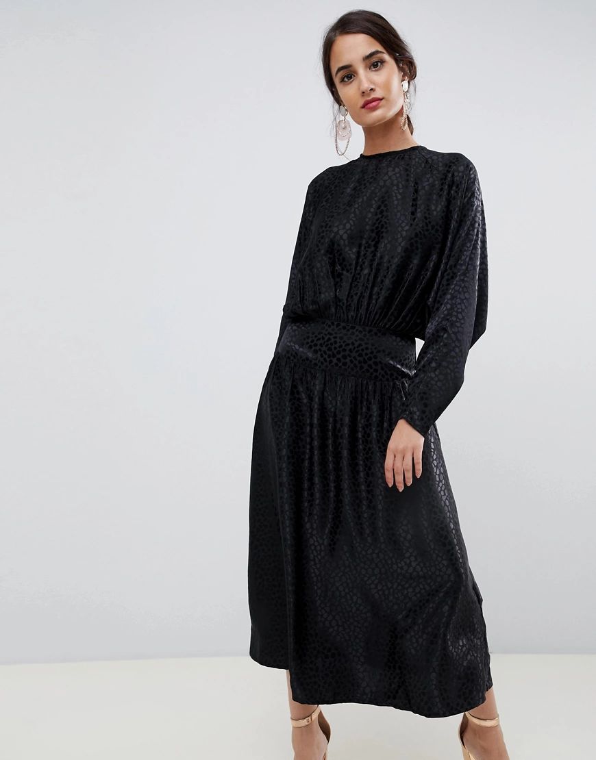 ASOS DESIGN jacquard batwing midi dress with long sleeves-Black | ASOS (Global)