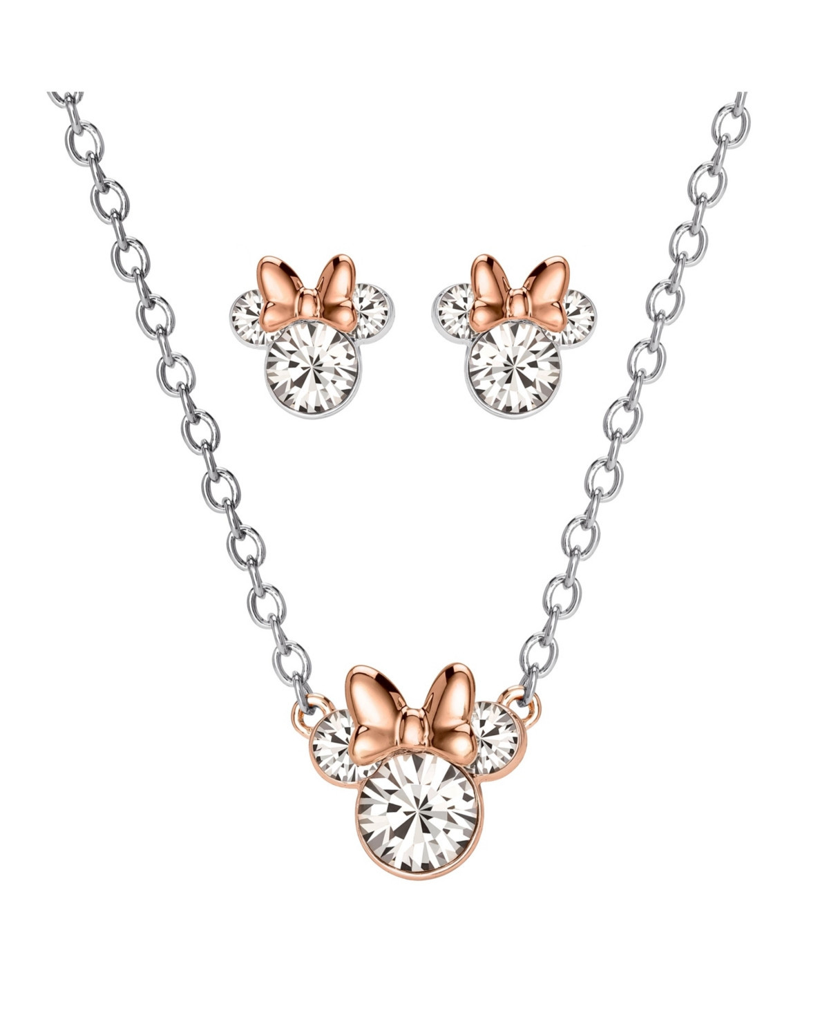 Disney Crystal Minnie Mouse Necklace and Matching Stud Earrings - Pink | Macy's