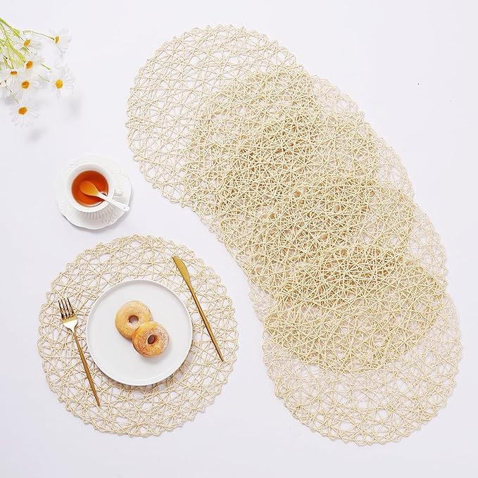 IcosaMro Beige Round Placemats Set of 6 for Dining Table, 15 Inch Paper Woven Boho Decorative Cir... | Amazon (US)