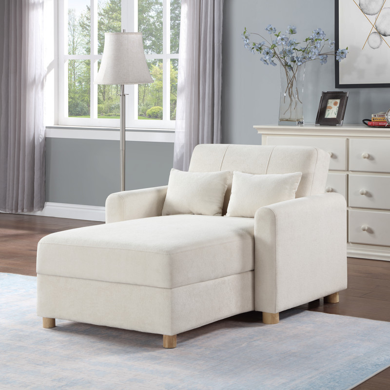 Thomas 42.5 Inch Fabric Convertible Sleeper Chaise Lounge Chair with Storage In White | 1stopbedrooms