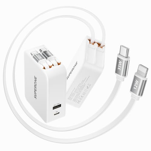 【Upgraded】 SUPERONE 4-in-1 Retractable Wall Charger with 3.3FT Longest Retractable Cables (20% Longer), PD 35W Fast Charging Phone Charger Wall Plug for iPhone 17/16/15 Series, iPad, Galaxy, Pixel | Amazon (US)