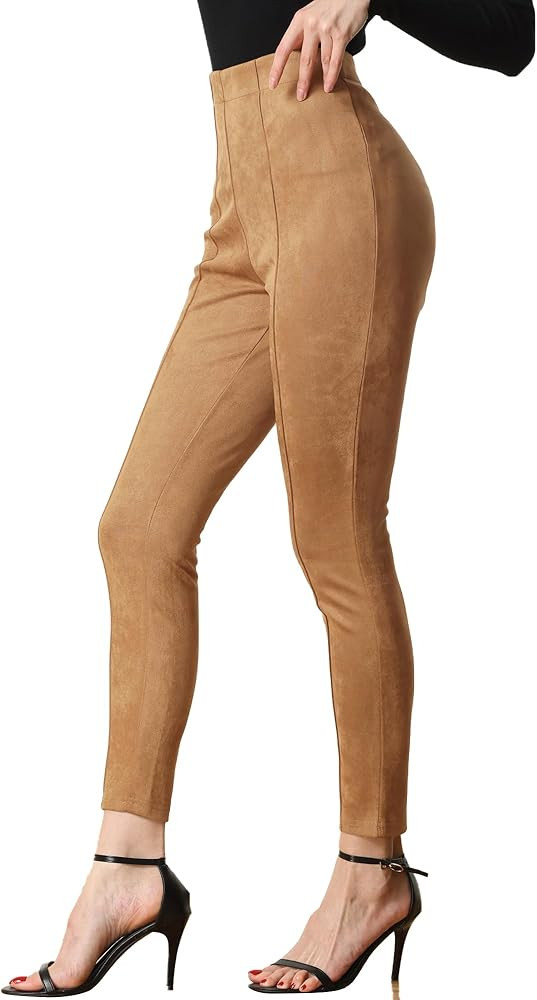 Allegra K Women's Faux Suede Leggings High Waisted Stretch Casual Faux Leather Pants for Women | Amazon (US)