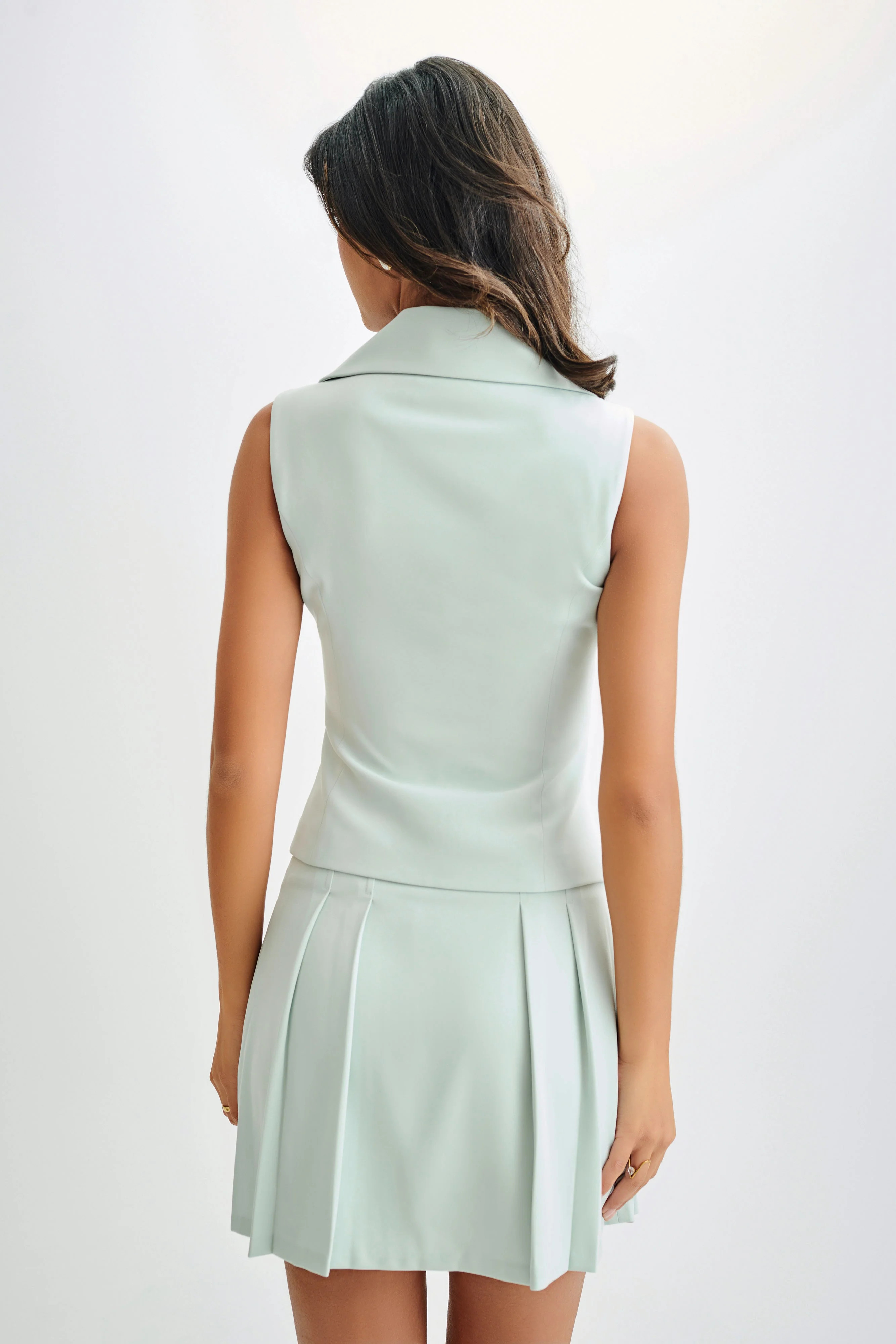 Berkley Suiting Waistcoat With Cowl - Pastel Green | MESHKI US
