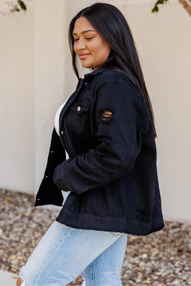 Shades Of You Black Oversized Distressed Denim Jacket FINAL SALE | Pink Lily