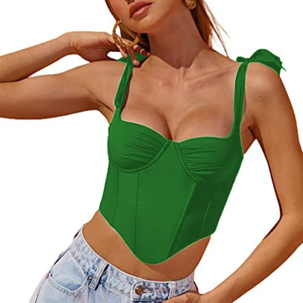 LovelyWholesale Women's Sexy Boned Bustier Corset Crop Top Tie Up Shoulder Asymmetrical Shirts Cl... | Amazon (US)