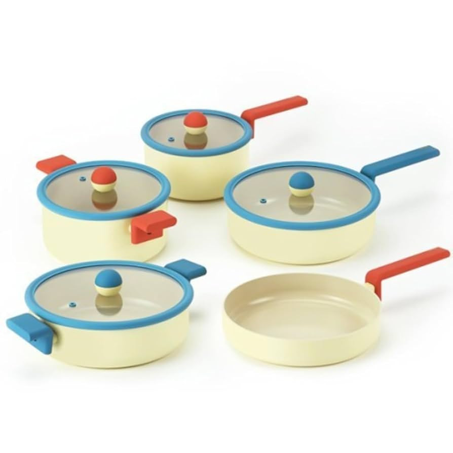 Danish 9-Pieces Forged Cookware Set with Lid, Kitchen Nonstick Ceramic Coating Pot, Saucepan, Ski... | Amazon (US)