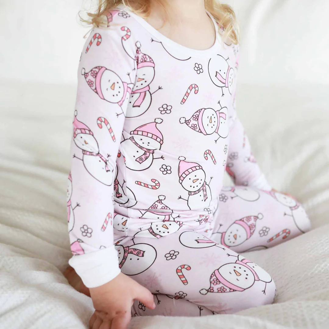 Snowman Snuggles Two Piece Pajama Set | Pink | Caden Lane