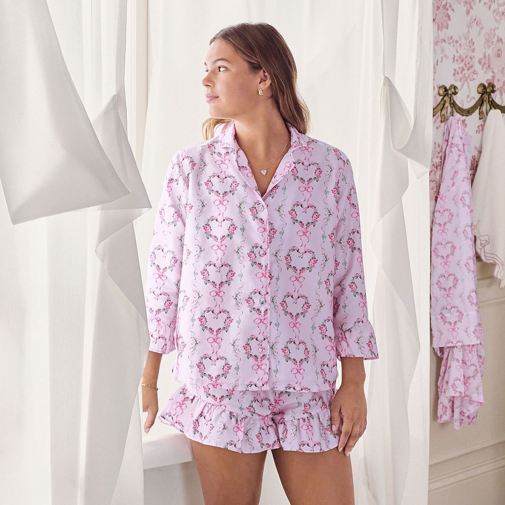 LoveShackFancy Floral Heart Sateen Pajama Short Set | Pottery Barn Teen
