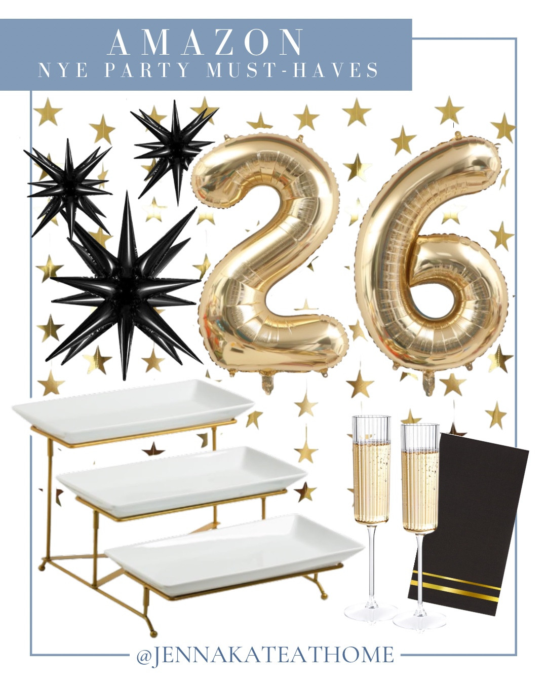 NYE party must haves include gold balloons, party napkins, champagne glasses, star balloons, star backdrop, and tiered serving plate.

NYE, New Years Eve party, party decor, New Year

#LTKFindsUnder50 #LTKHoliday #LTKFindsUnder100