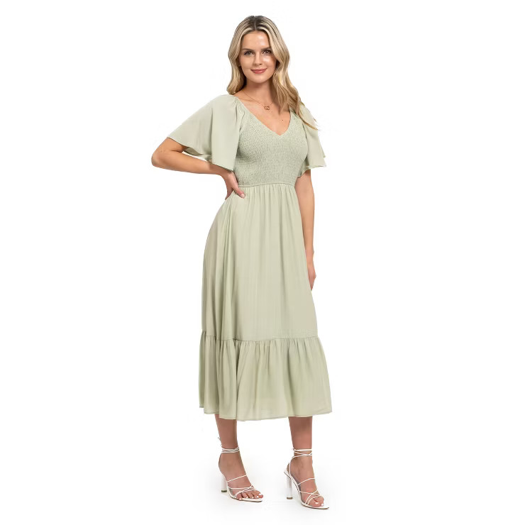 August Sky Women's Short Flounce Sleeves Midi Dress | Target