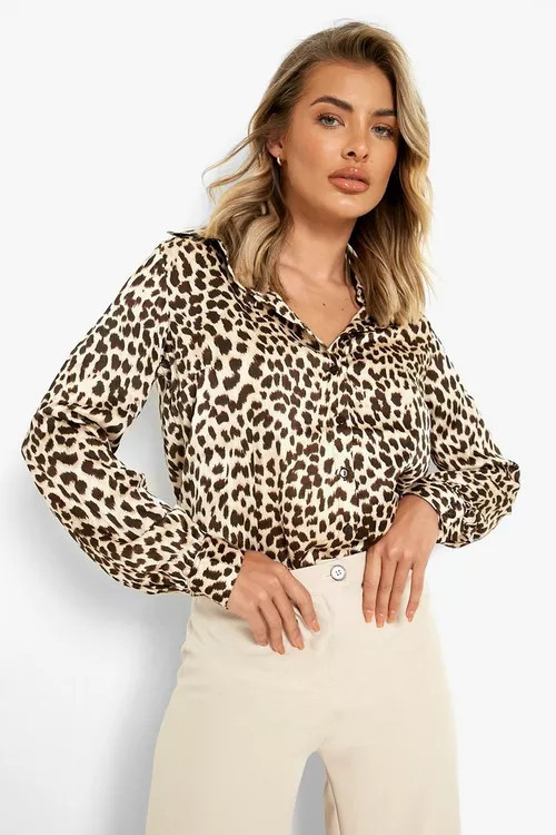 Leopard Print Satin Shirt | Boohoo.com (US & CA)