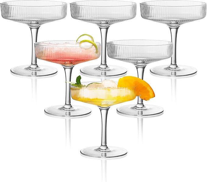 Montex 6 Pcs Ribbed Coupe Glasses, 7.5 oz Martini Glasses, Classic Vintage Cocktail Galssware, Pe... | Amazon (US)