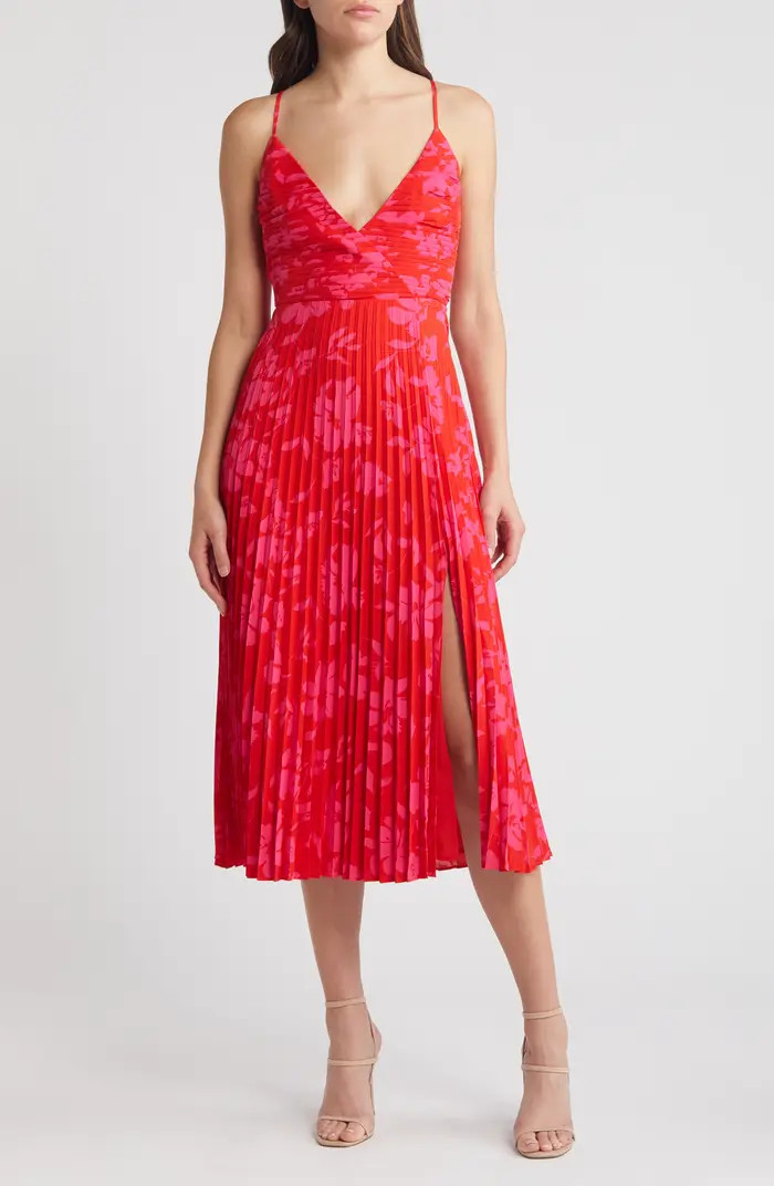 Lulus Vibrant Moment Floral Pleated Midi Cocktail Dress | Nordstrom | Nordstrom
