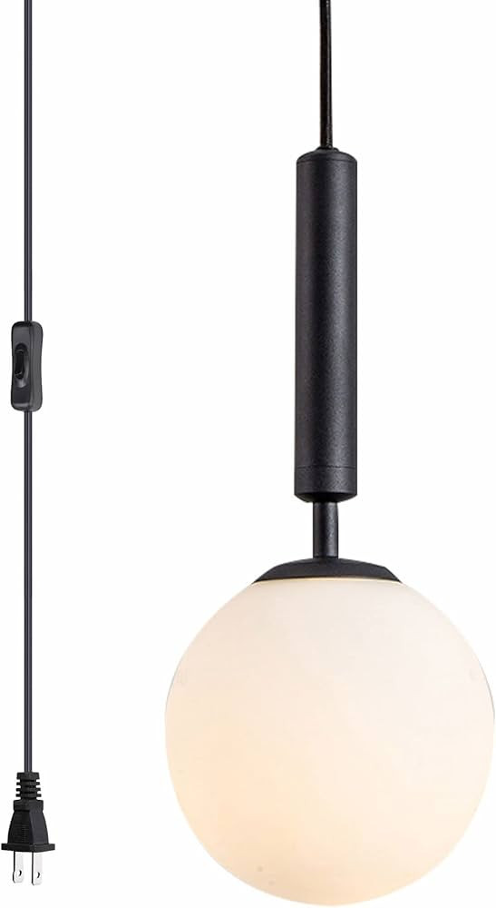 KCO Lighting Modern White Glass Globe Pendant Light Nordic Plug-in Hanging Light Fixture with Adj... | Amazon (US)