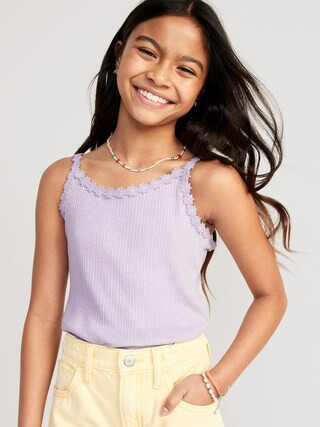 Rib-Knit Lace-Trim Fitted Cami for Girls | Old Navy (US)