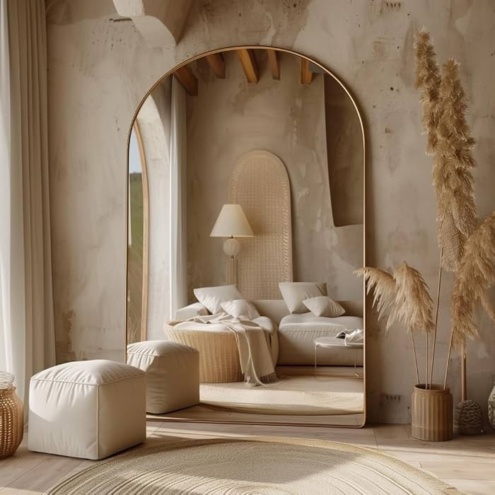 Oversized Arched Mirror 70x39 - Gold Thin Frame, Explosion-Proof Glass, Full-Length | Amazon (US)