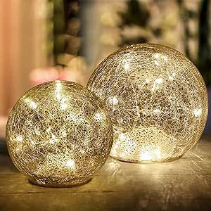 2 Pack (5.7 in & 4.5 in) Mercury Cracked Glass Globe Lights Home Decorative Sphere Night Light Ba... | Amazon (US)