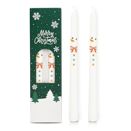 2 Pack Christmas Taper Candles, 10 Inch Unscented Candlesticks with Snowman Design for Table Centerpiece, Fireplace Mantel, Advent Wreath, Winter Wedding and Festive Home Decor | Amazon (US)