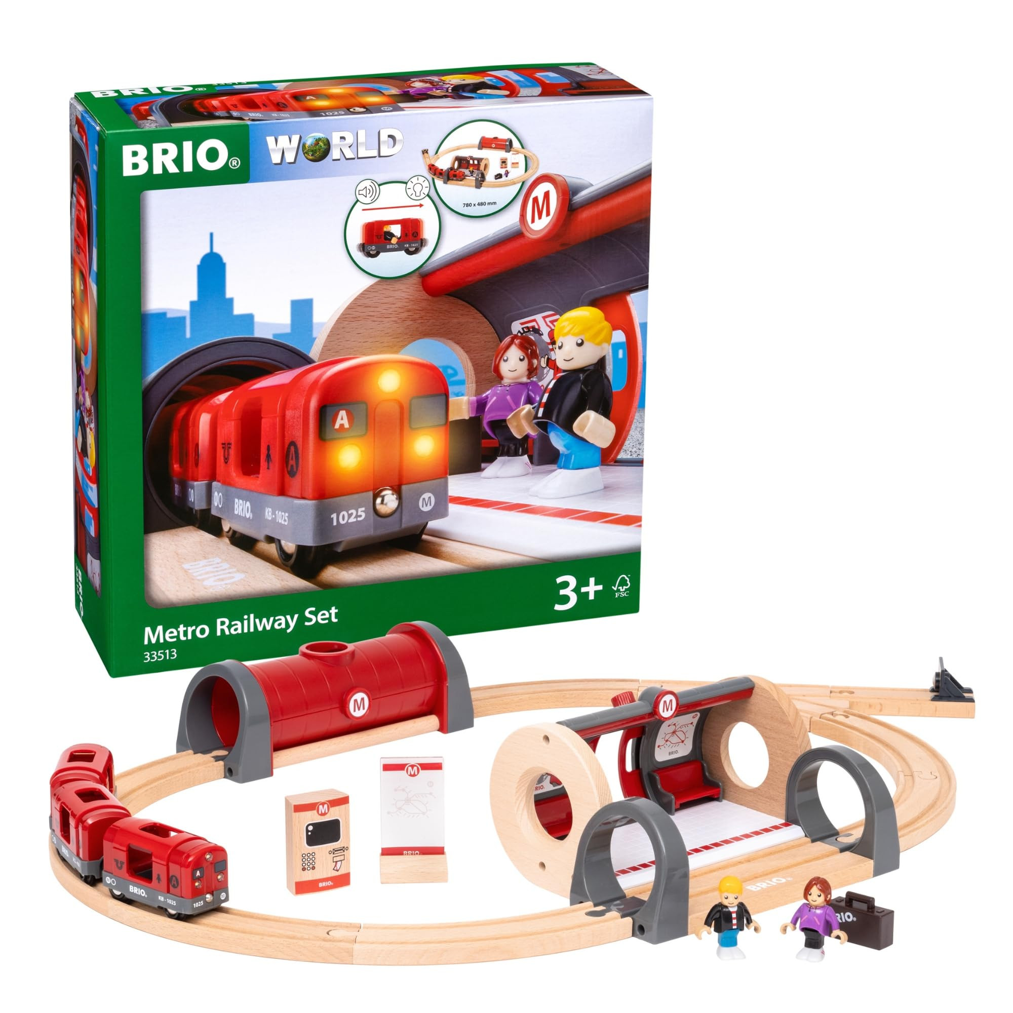 BRIO Metro Railway Set - 20-Piece FSC-Certified Wood Set & Accessories - Train Engine with Light & Sound, Kiosk, Wooden Tracks & More - Works with All BRIO Train Sets - Kids Ages 3 & Up | Amazon (US)