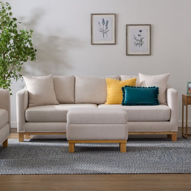 Mayview Upholstered Wood Base Sofa and Ottoman, Oat | Walmart (US)