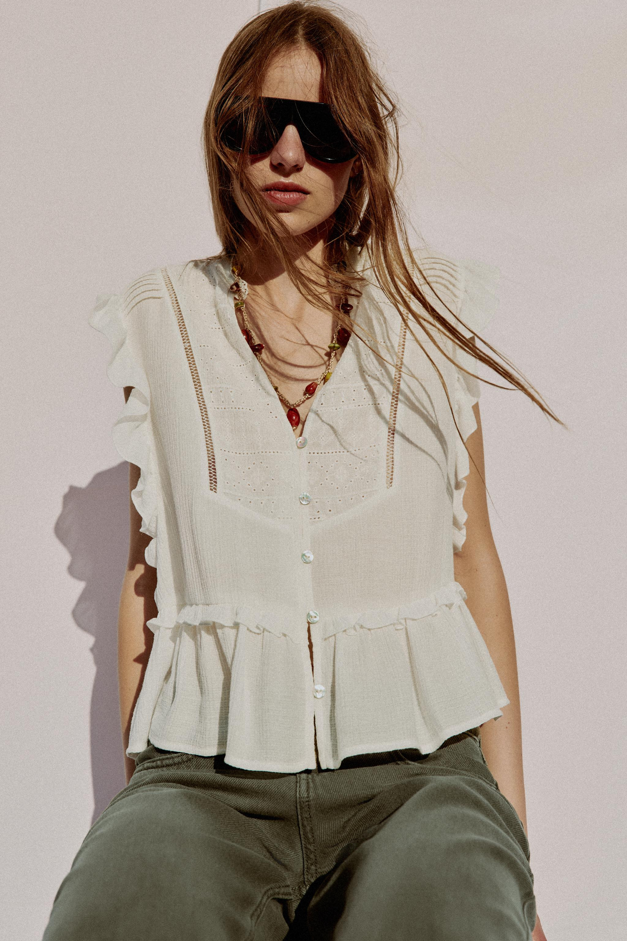 EMBROIDERED RUFFLE TOP | Zara US